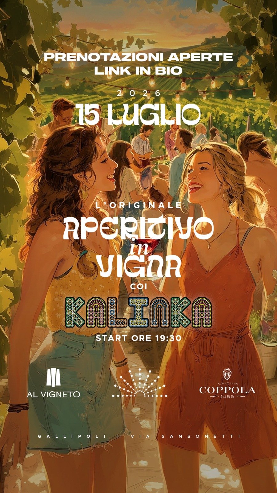 LIVE MERCOLEDI' 15 LUGLIO - APERITIVO IN VIGNA